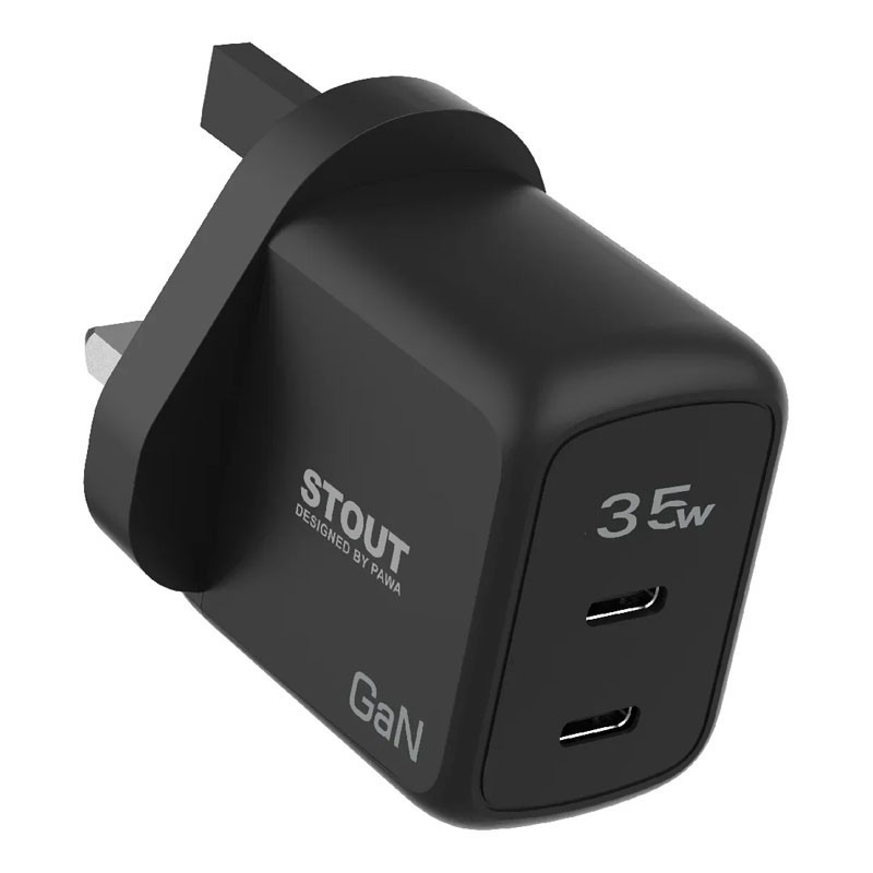 PAWA STOUT GAN TRAVEL CHARGER DUAL PD 35W WITH C TO C CABLE PW-GN35UKTT-BK