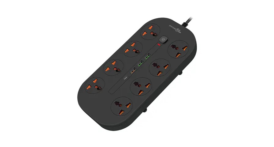 PORODO BLUE 8 AC POWER STRIP UNIVERSAL SOCKETS 3000W 3M BLACK PD-FWCH035-BK