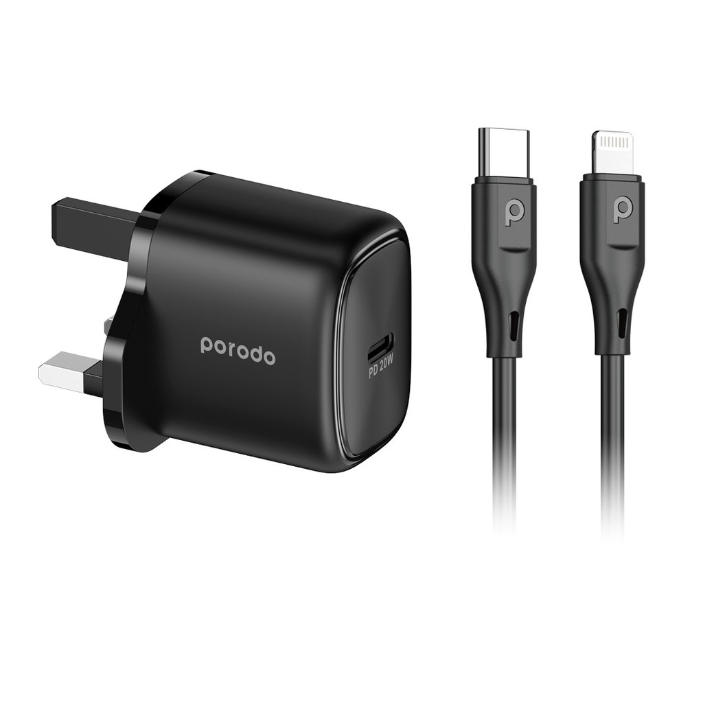 PORODO PD 20W USB C TO LIGHTNING QUICK CHARGER BLACK PD-C20WSCL-BK