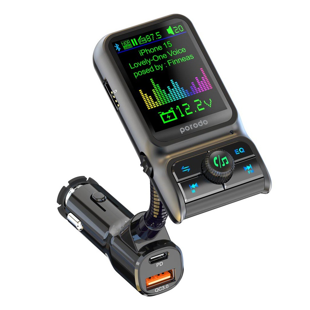 PORODO PD 36W DUAL PORT CAR CHARGER FM TRANSMITTER BLACK PD-FM36WCC-BK