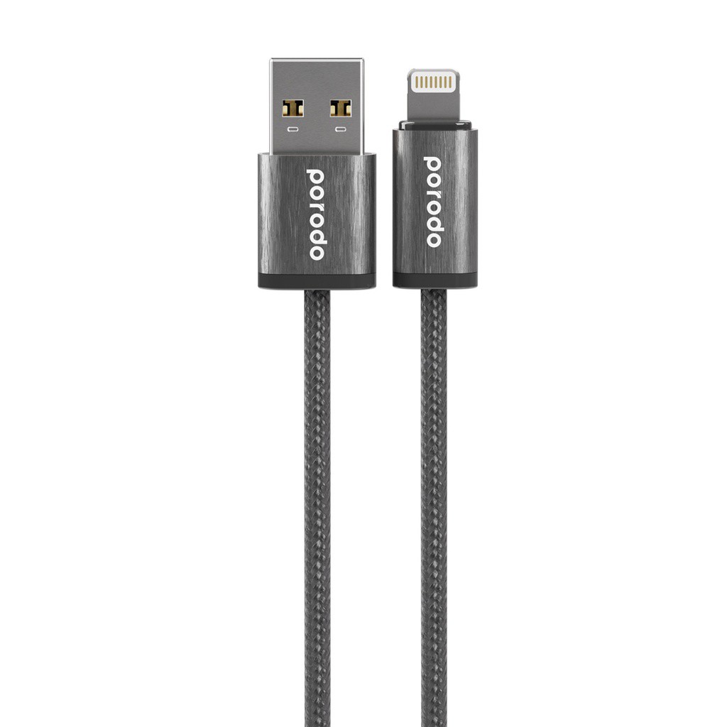 PORODO WOVEN BRAIDED USB A LIGHTNING CABLE 1.2M BLACK PD-W24AC2L-BK