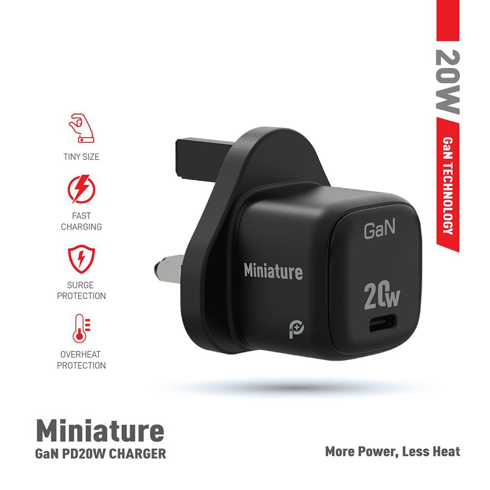 POWERO MINIATURE GAN PD 20W CHARGER BLACK PR-GN20UK-BK