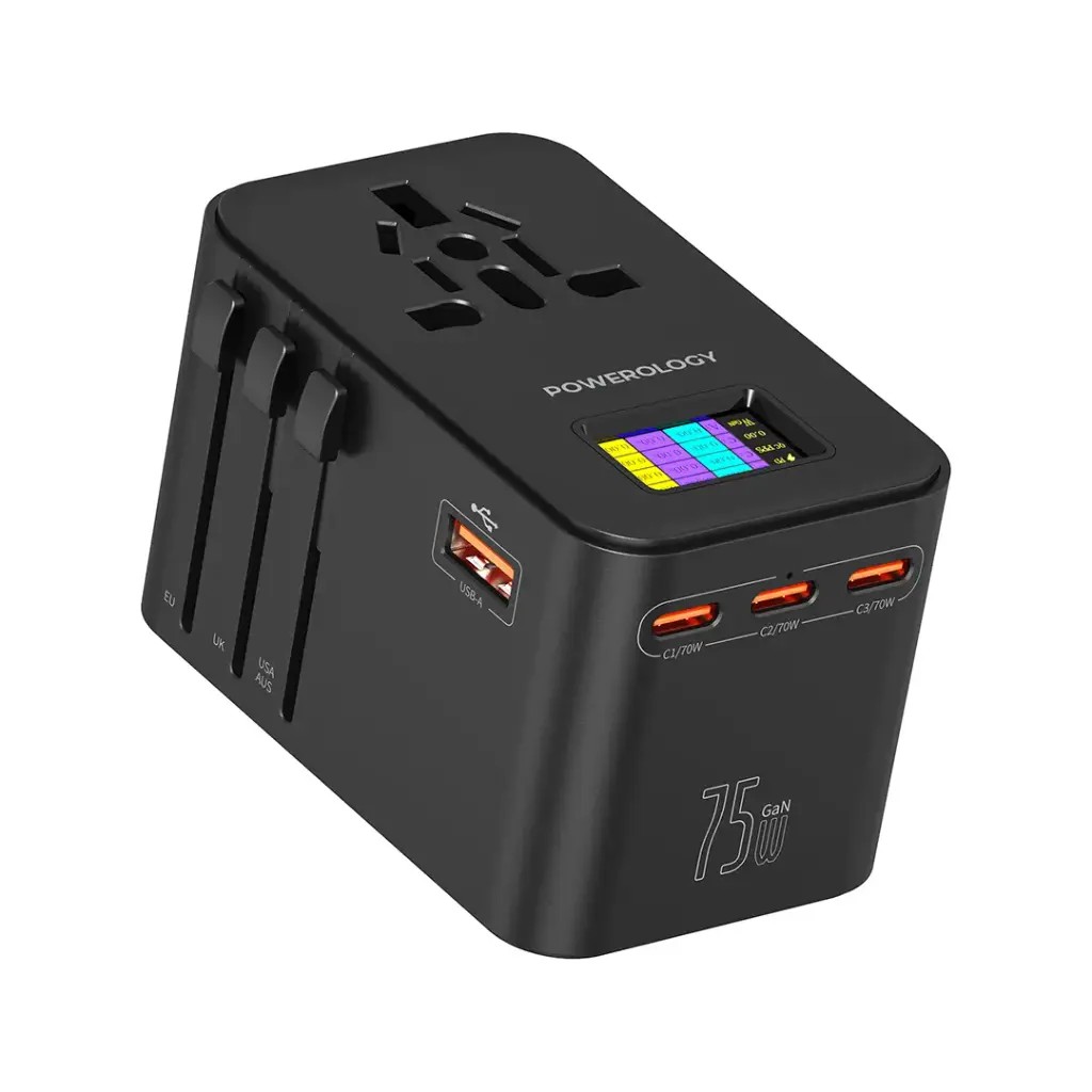 POWEROLOGY GAN 75W UNIVERSAL CHARGER 4 PORTS FAST CHARGING + AC PWCUQC041