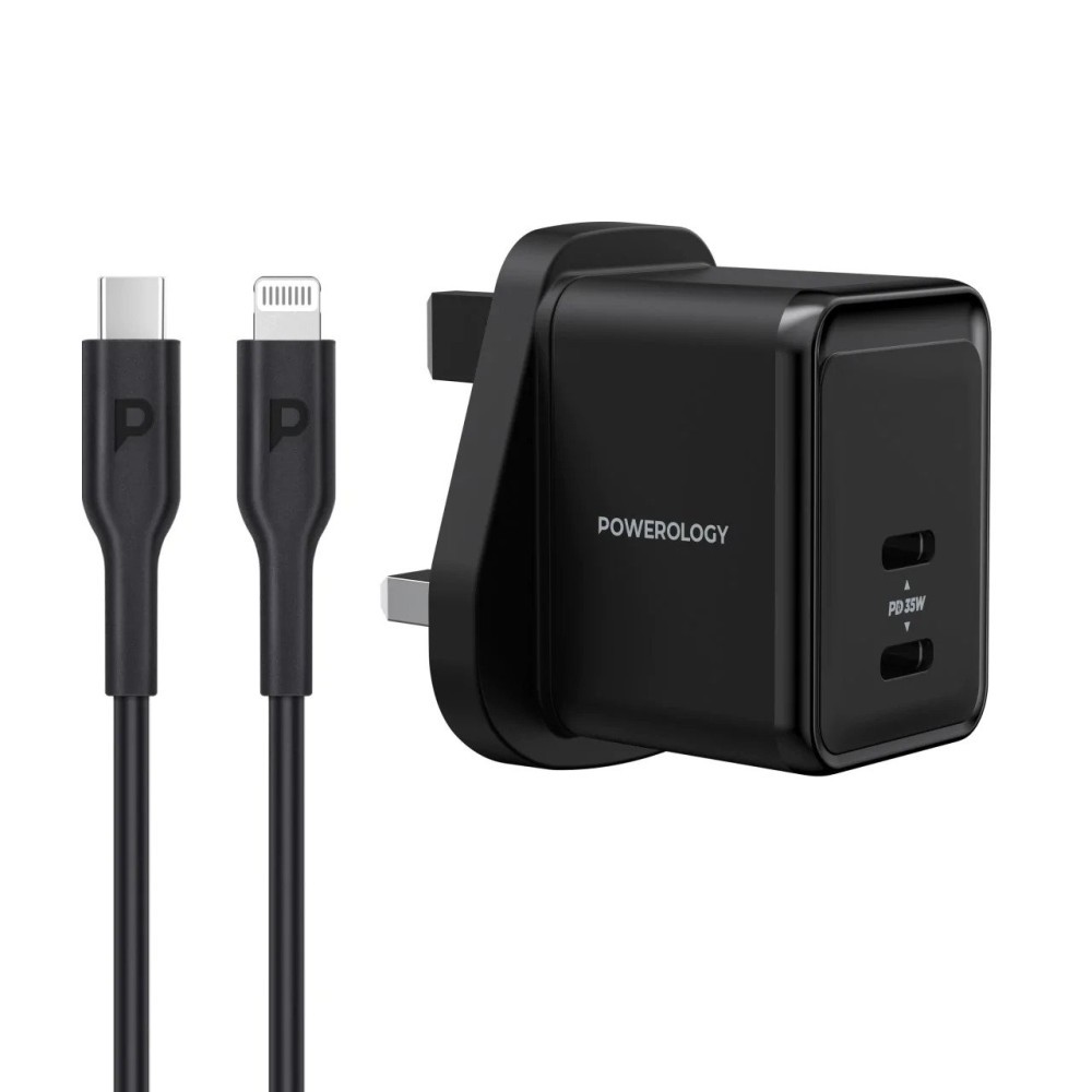 POWEROLOGY PD 35W SUPER COMPACT QUICK CHARGER WITH TYPC TO LIGHTNING 1.2M CABLE BLACK PWCUQC021