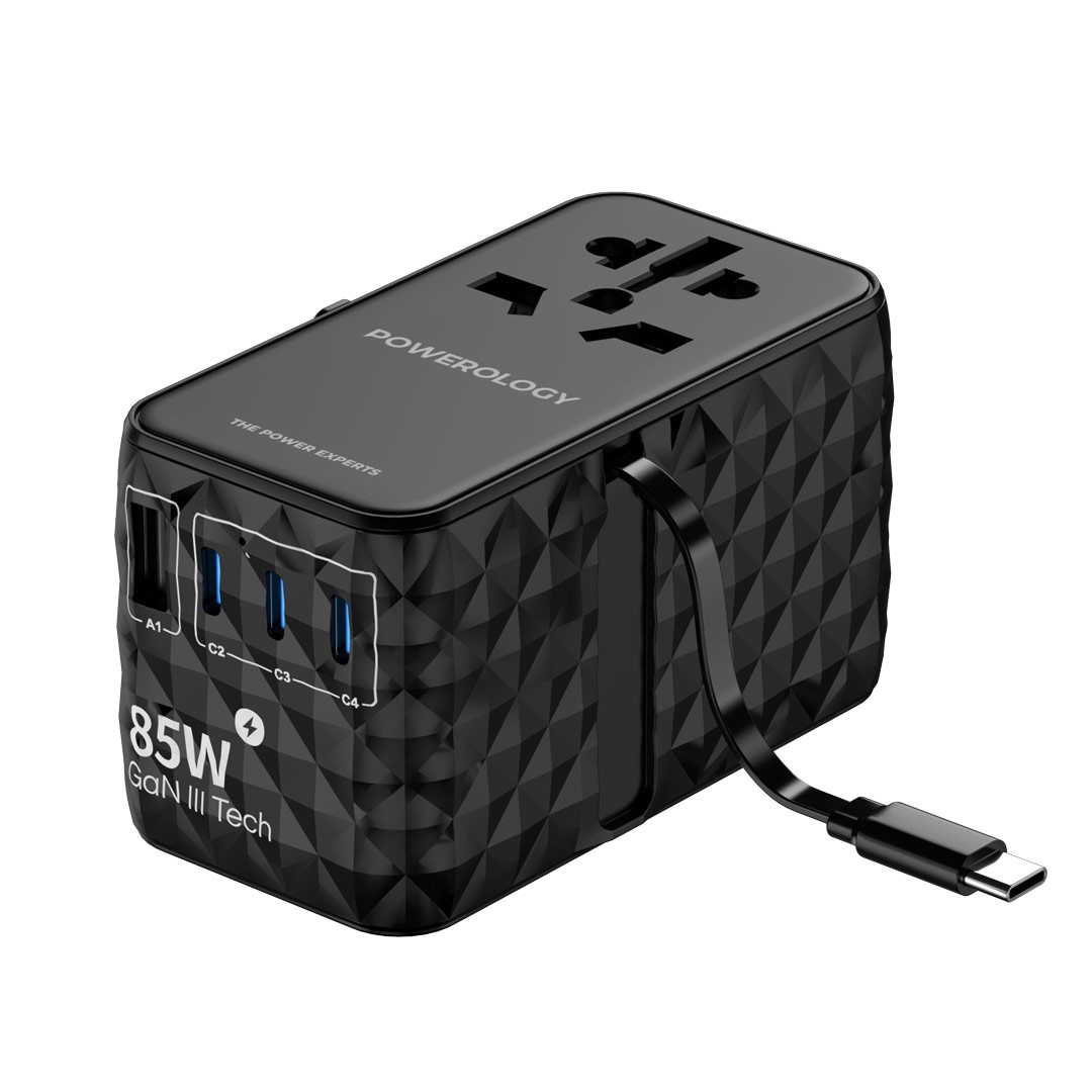 POWEROLOGY UNIVERSAL GAN 85W SUPER CHARGER RETRACTABLE TYPE C CABLE PWCUQC026WH