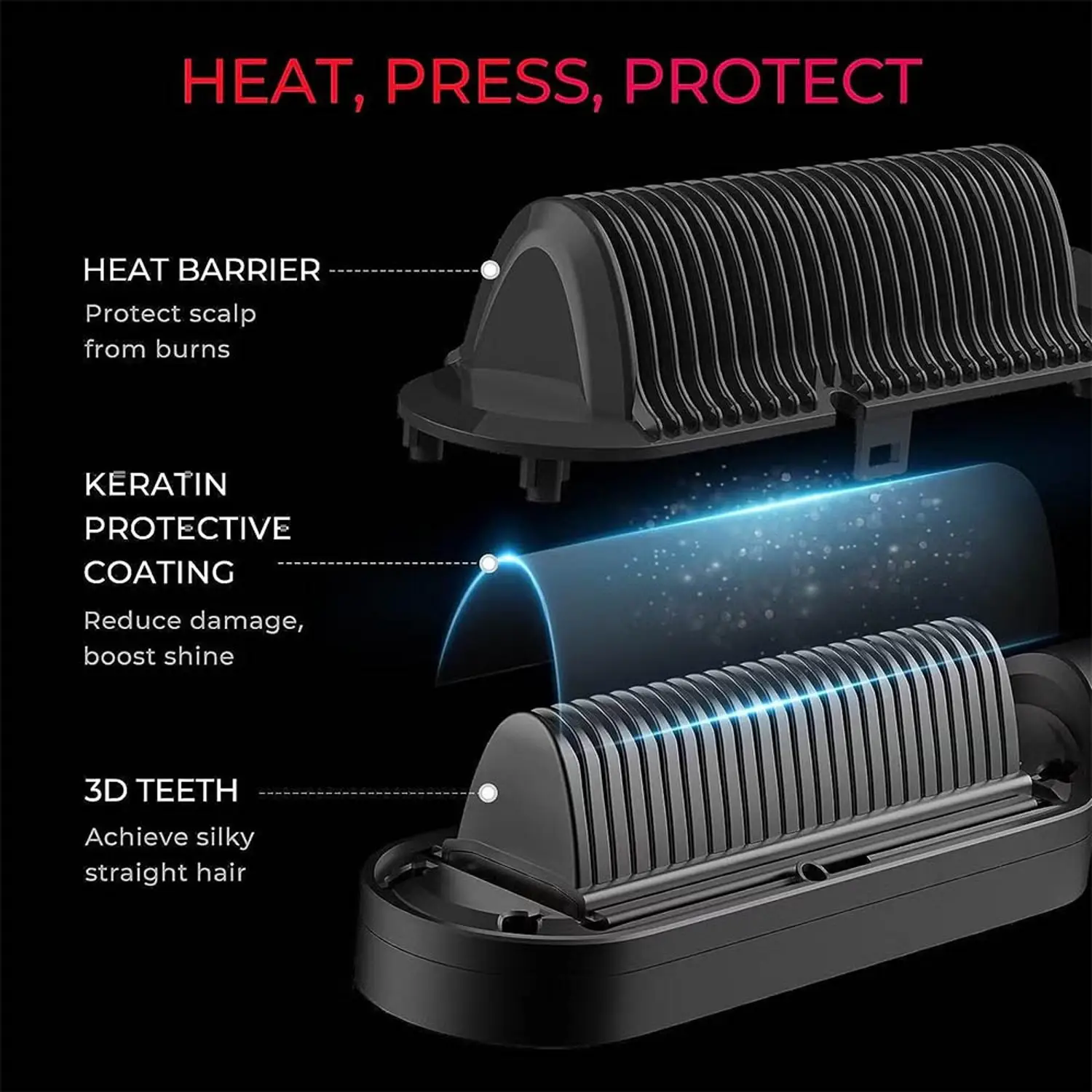 TYMO RING PLUS IONIC HAIR STRAIGHTENING COMB BLACK HC103 - Image 2