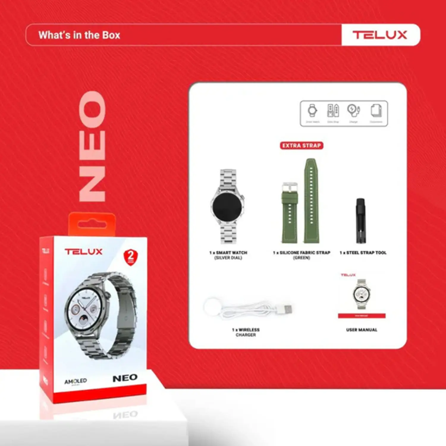 TELUX NEO SMART WATCH SILVER AM24 - Image 2